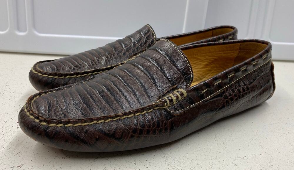 Men Martin Dingman Alligator Leather slip-on driving dress shoes loafers, 9.5M